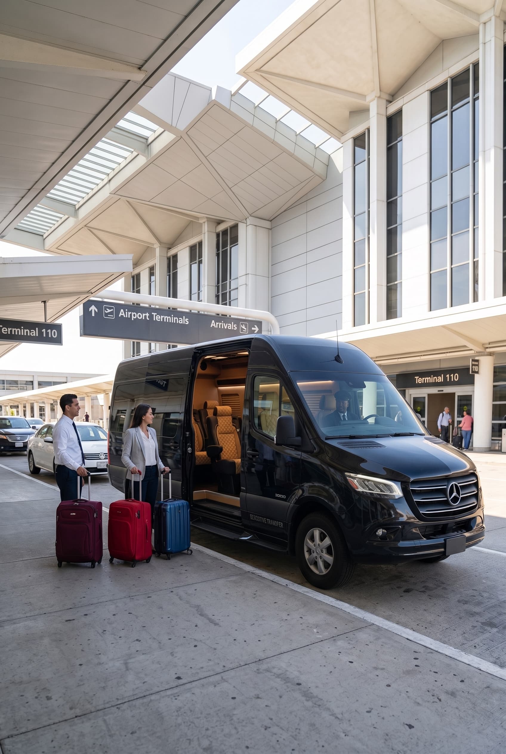 A MUVEH vehicle arranged for an airport or hotel transfer